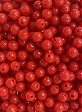 10mmDIY红色北美冬青发财果(朱砂红 塑料亚克力)不掉色圆孔珠