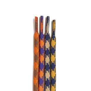 6mm略粗双色撞色蓝黄米白桔花纹休闲运动户外登山密实鞋带抽绳带