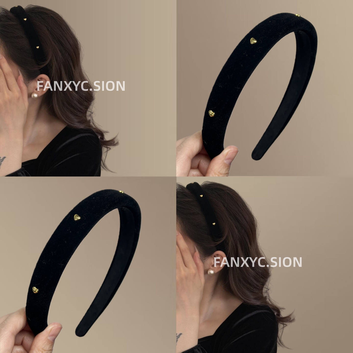 秋冬星黑色丝绒高颅顶发箍