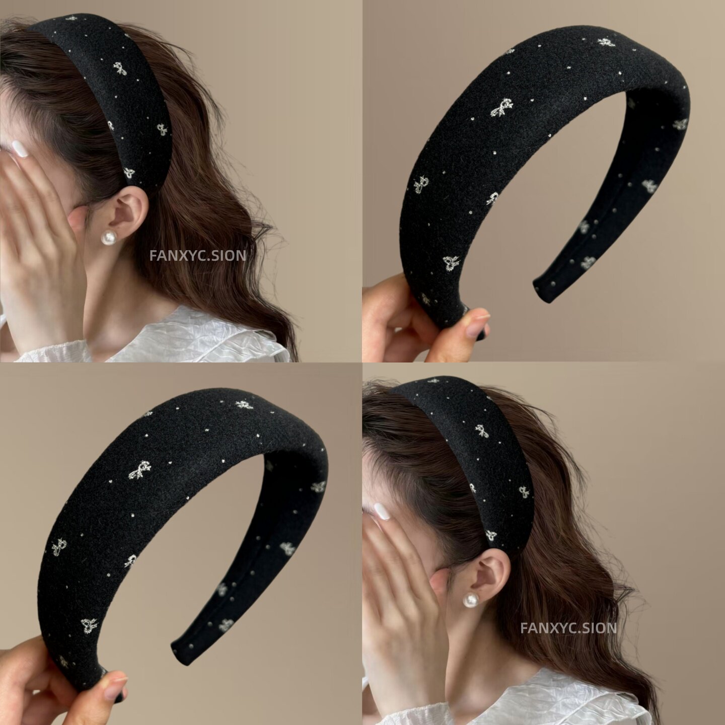 韩系毛呢蝴蝶结宽边发箍女