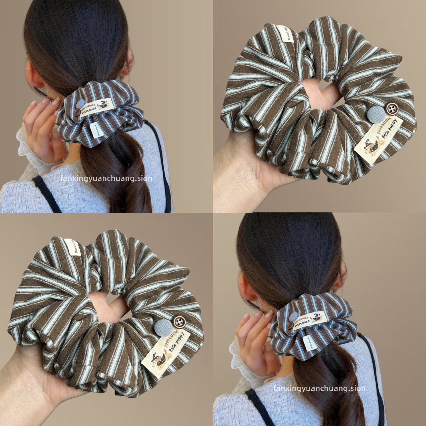 韩版轻奢条纹布标大肠发圈