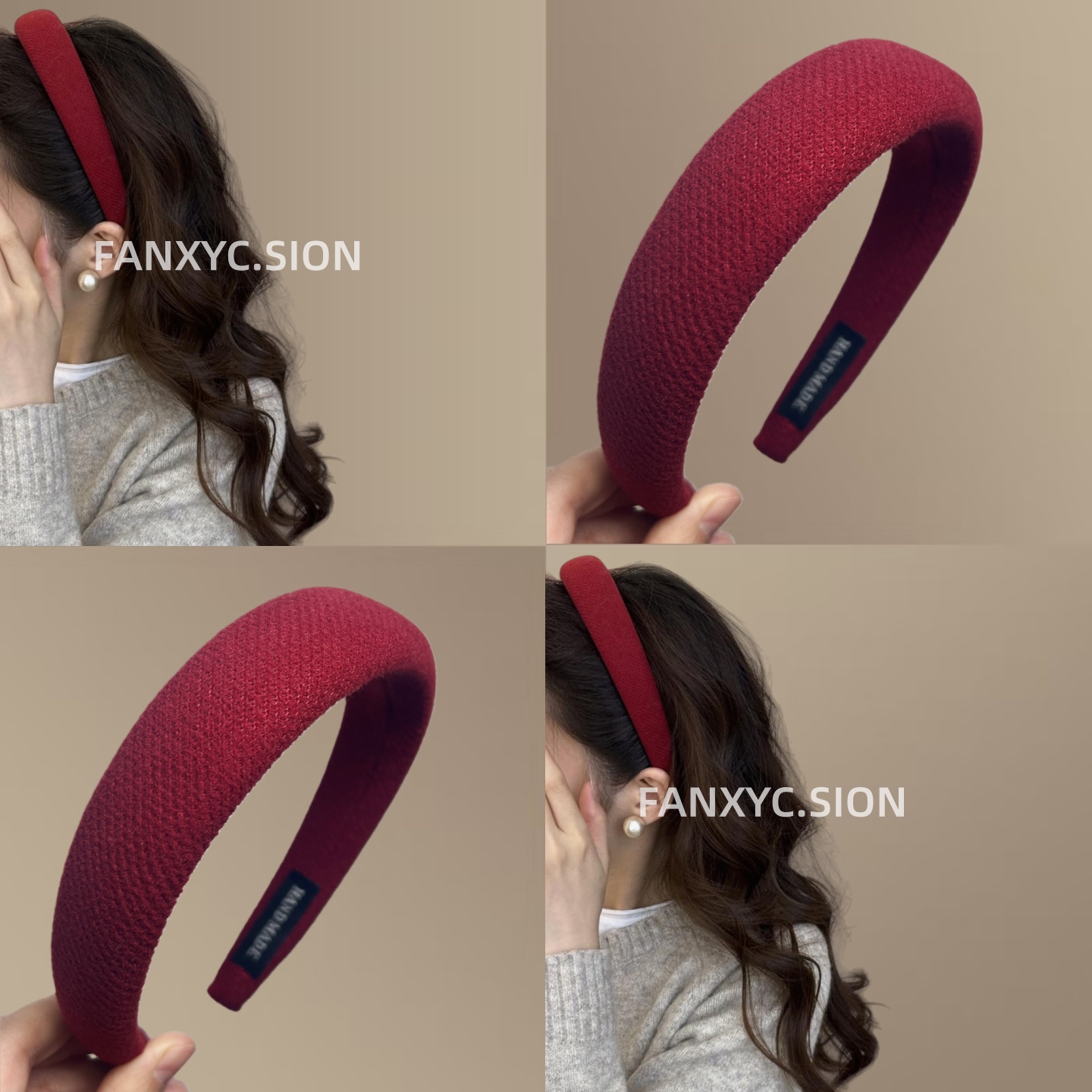 法式复古港风酒红毛绒发箍