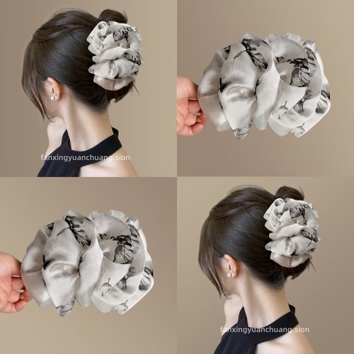 新中式国风复古水墨画云朵泡泡袖抓夹大号发量多鲨鱼夹后脑勺发夹