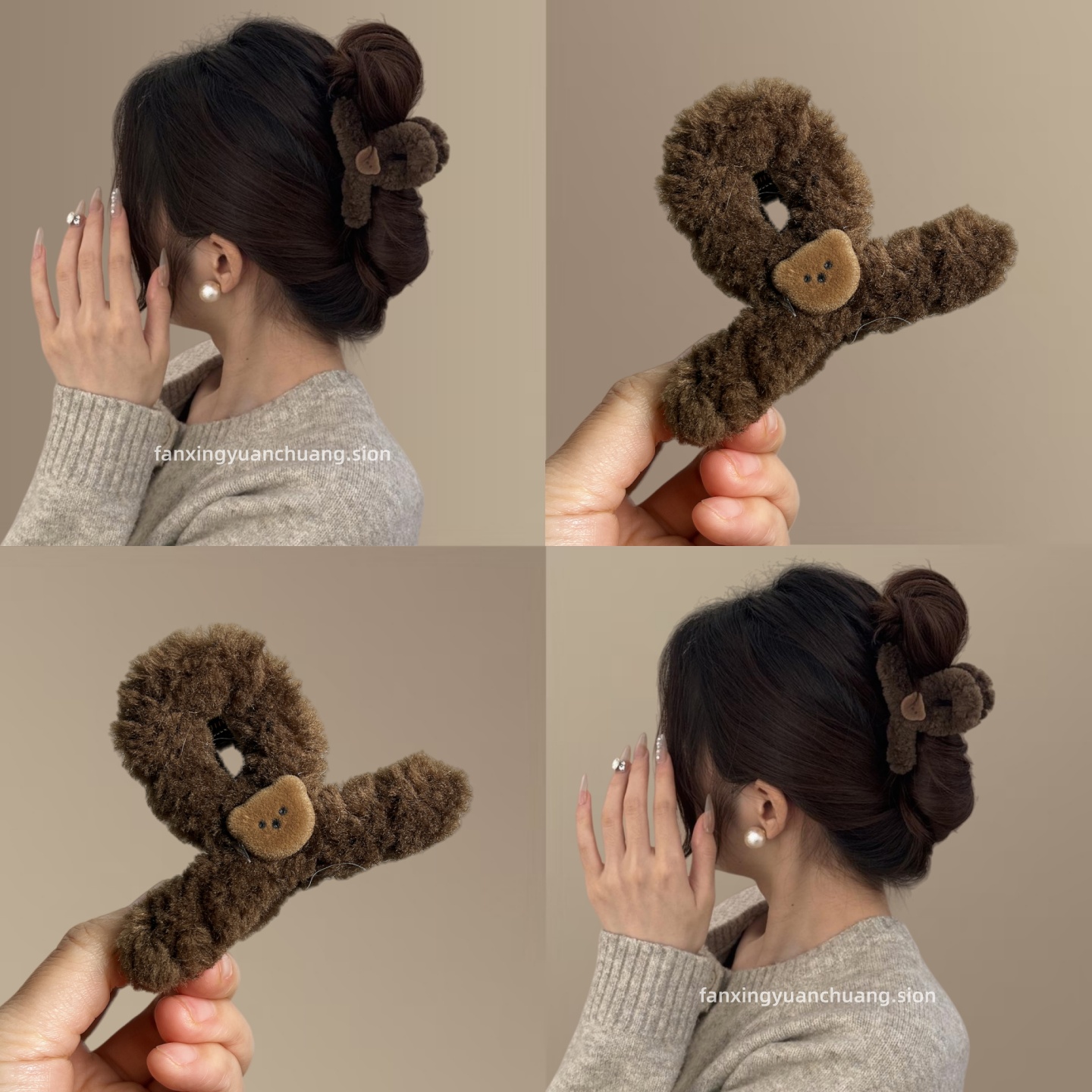 韩系小熊毛绒抓夹新款小号发夹