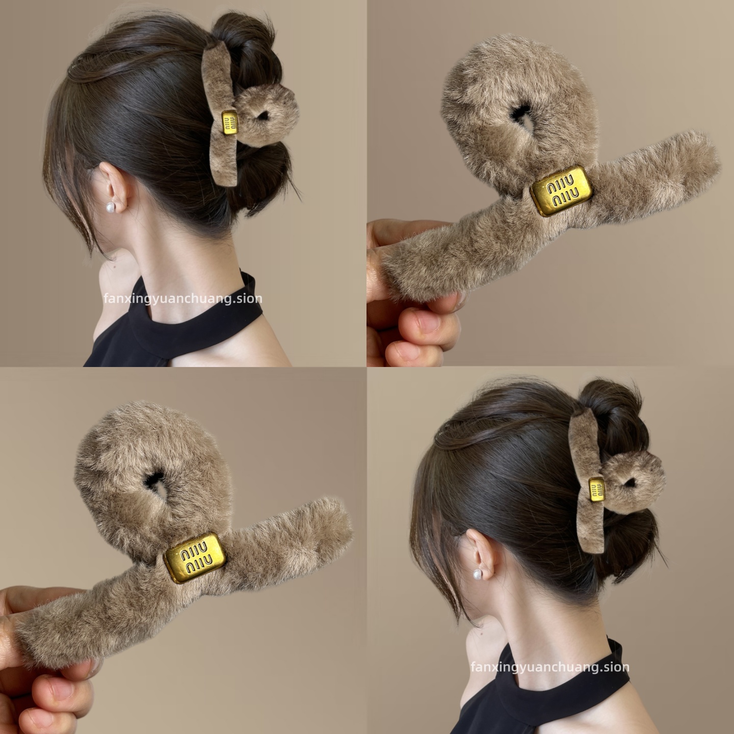 【原木流痕】韩版毛绒字母抓夹温暖毛毛发夹后脑勺鲨鱼夹旅行发卡