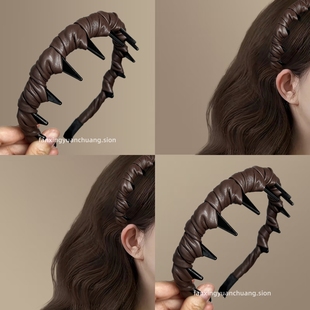 【格蕾香榭】皮质高颅顶头箍缠绕反齿梳发箍正反两戴带齿旅行发卡
