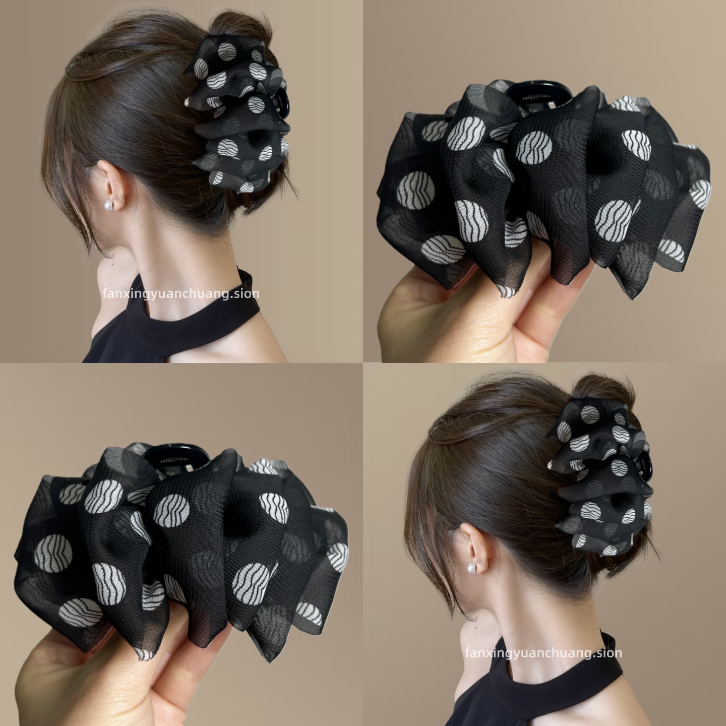 原版褶皱网纱波点发夹女外出抓夹