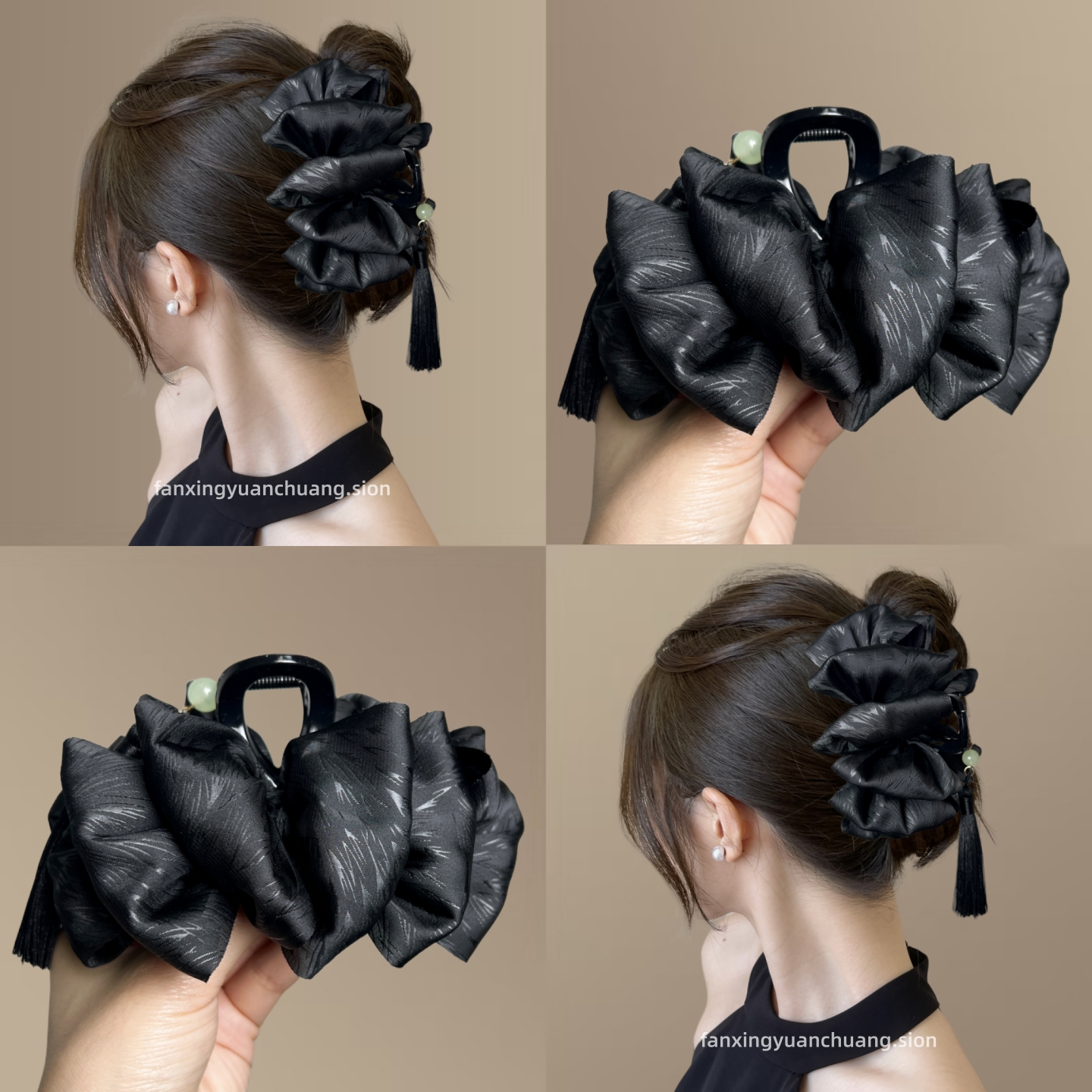 新中式水墨风泡抓夹麻花辫发夹