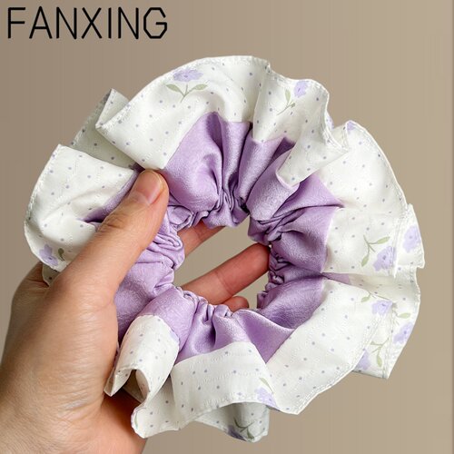 韩版AB面双拼波点花朵束腰发圈