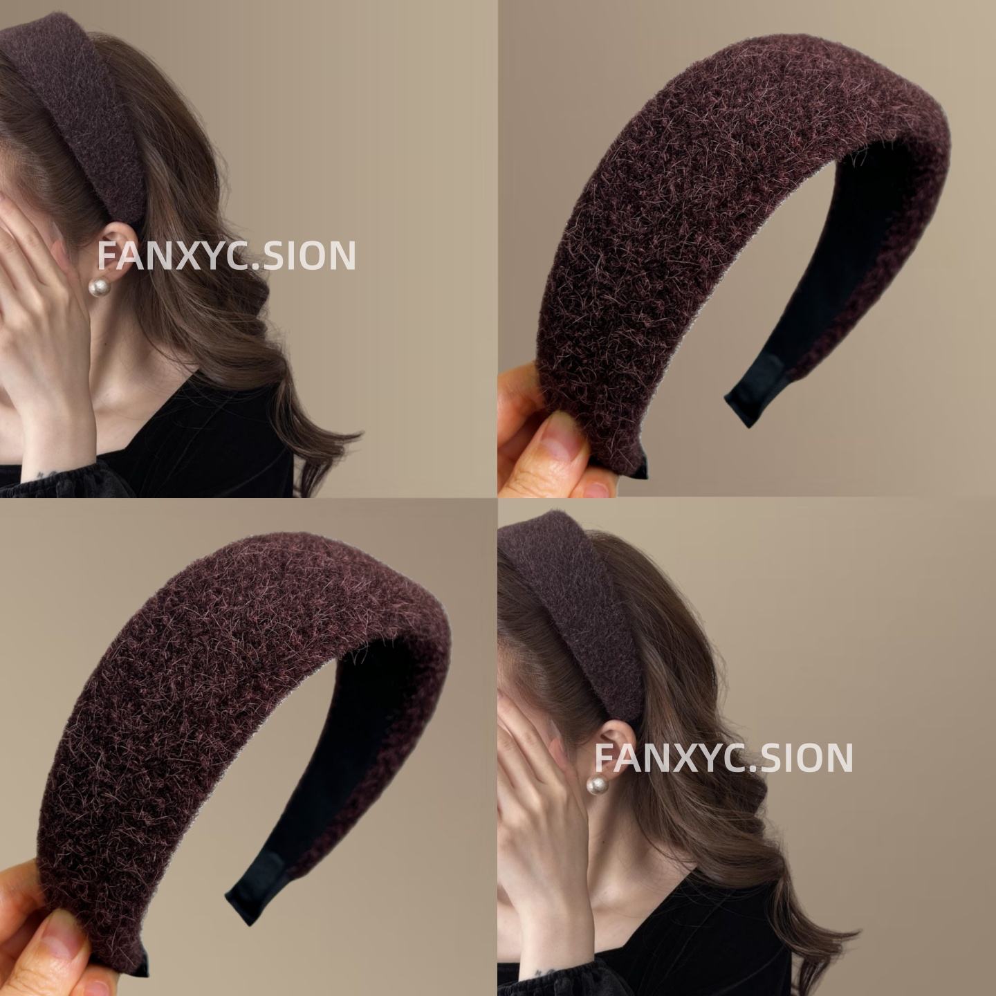 秋冬新款纯色加宽毛呢发箍