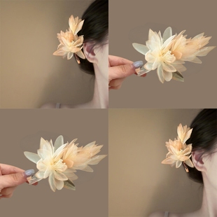 温柔落霞~橙色花朵发夹氛围感网纱绢花头饰古风汉服配饰侧边夹