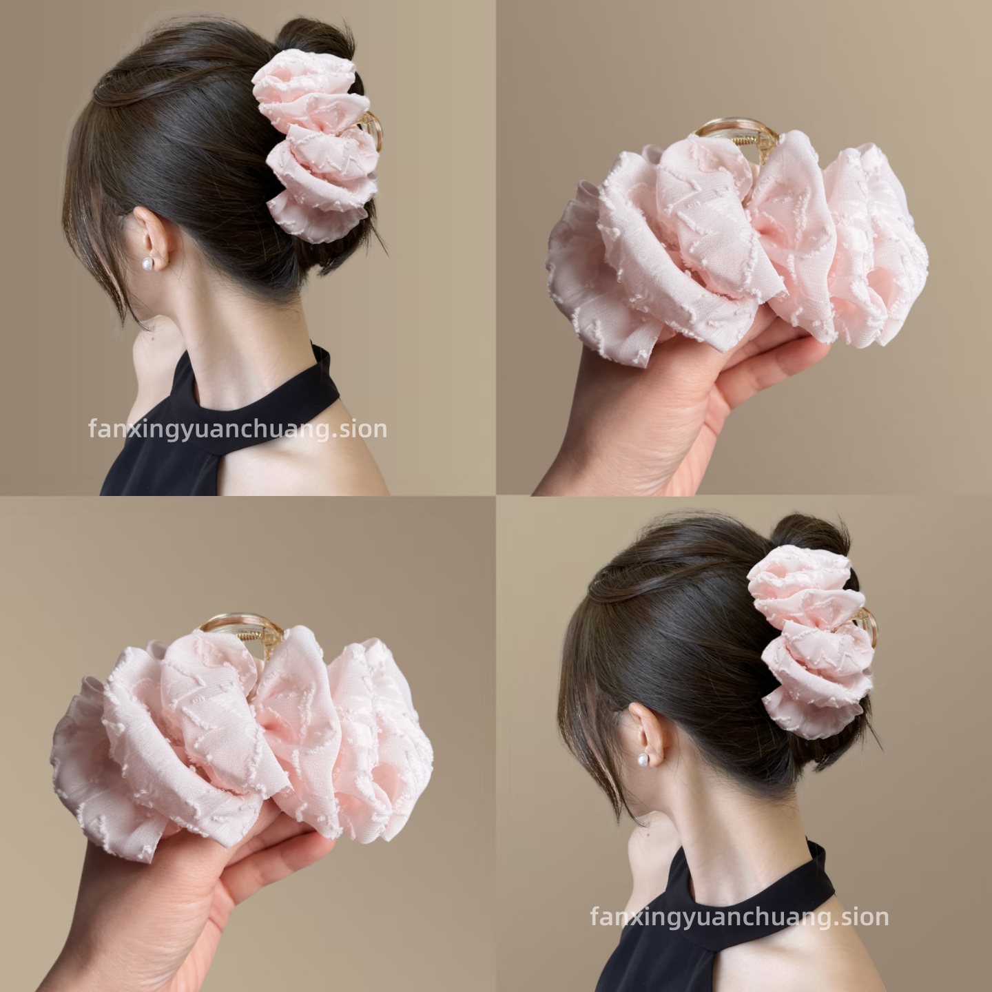 超仙气质泡泡大号发量多云朵蝴蝶结抓夹褶皱鲨鱼发夹女后脑勺头饰