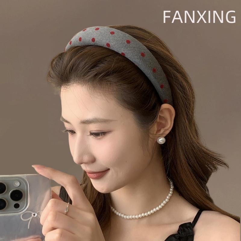 复古酒红植绒蝴蝶结发箍女2024