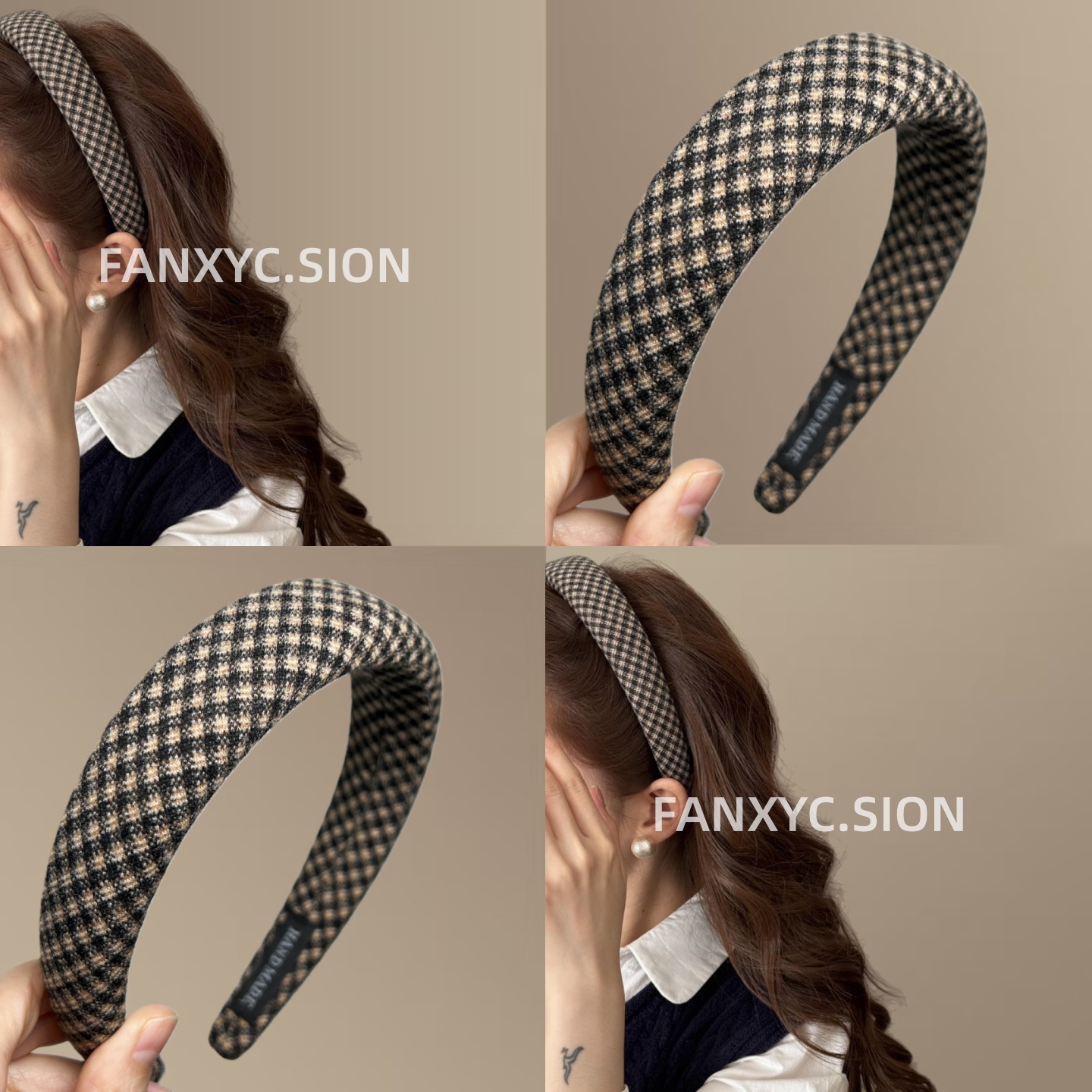 早秋复古格纹布艺海绵发箍