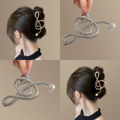小众设计珍珠后鲨鱼夹脑勺发夹高端银色金属高级感大号发量多抓夹