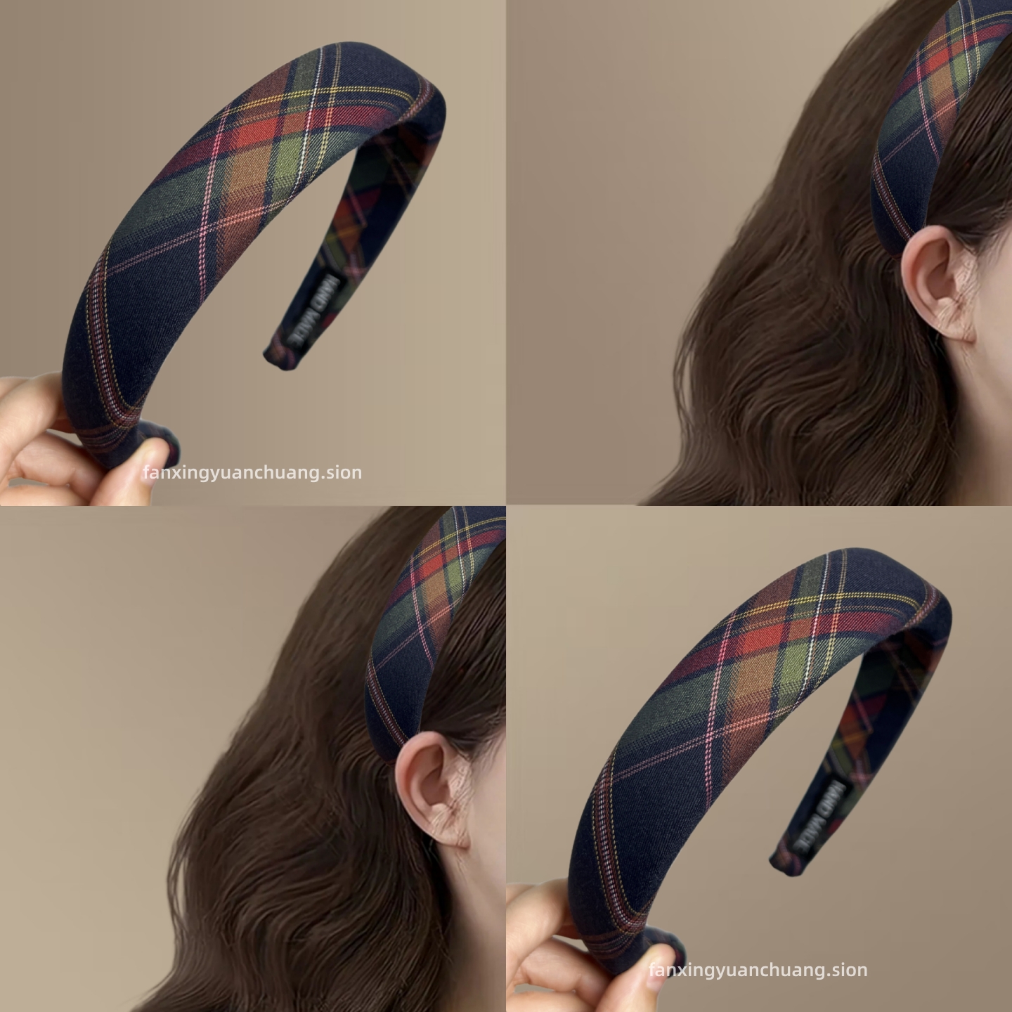 英伦风格子发箍韩国复古气质头箍
