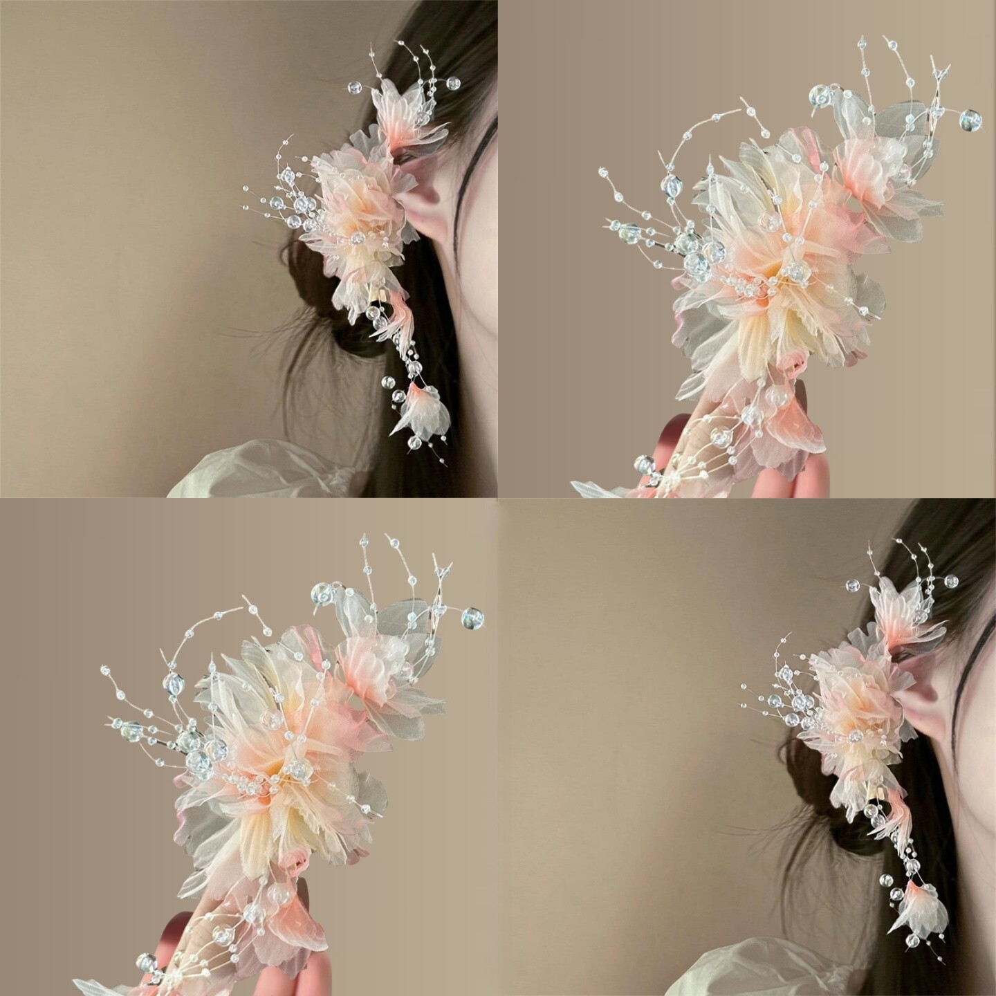 纯欲花雾~渐变薄纱花朵发夹超仙珍珠流苏头饰古风簪花气质发饰,户外/登山/野营/旅行用品,旅行发卡,淘宝优惠券,粉丝福利购,淘宝优惠卷