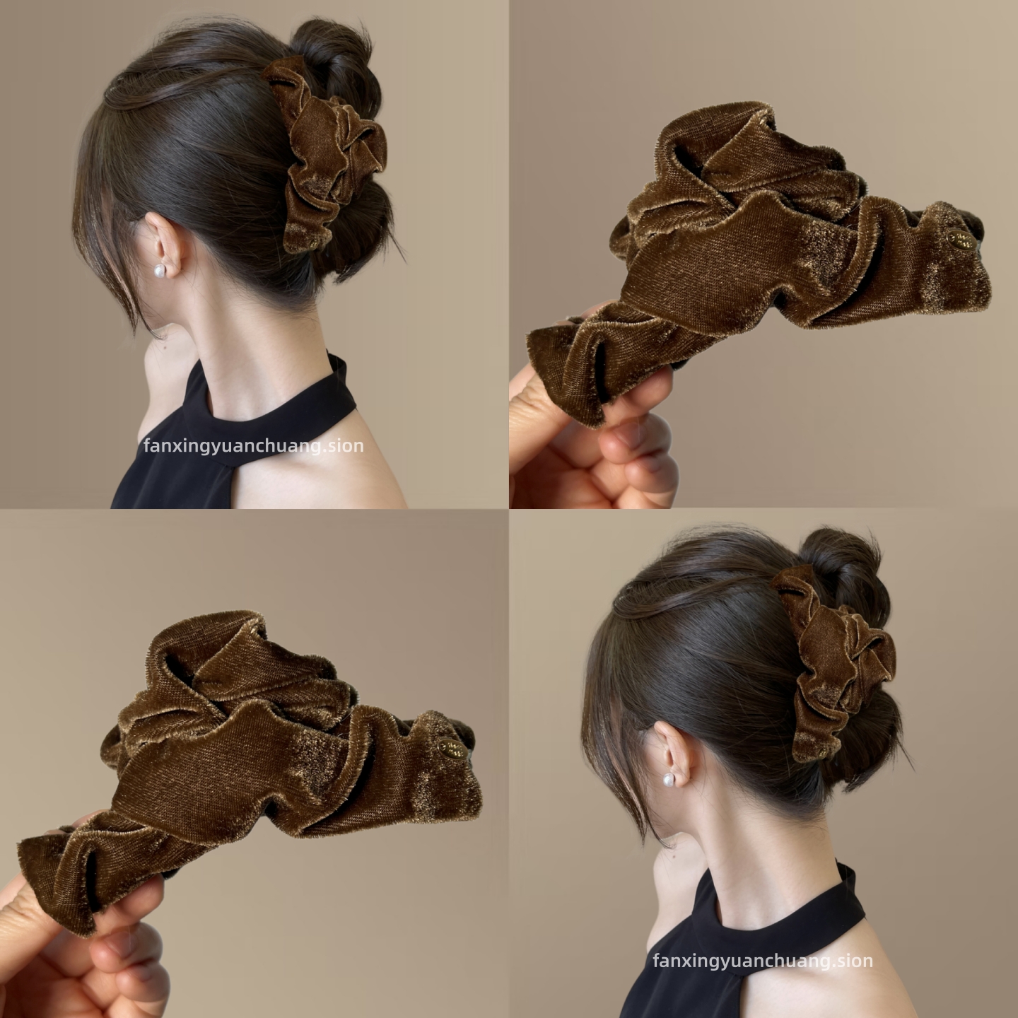 法式复古丝绒褶皱大号抓夹