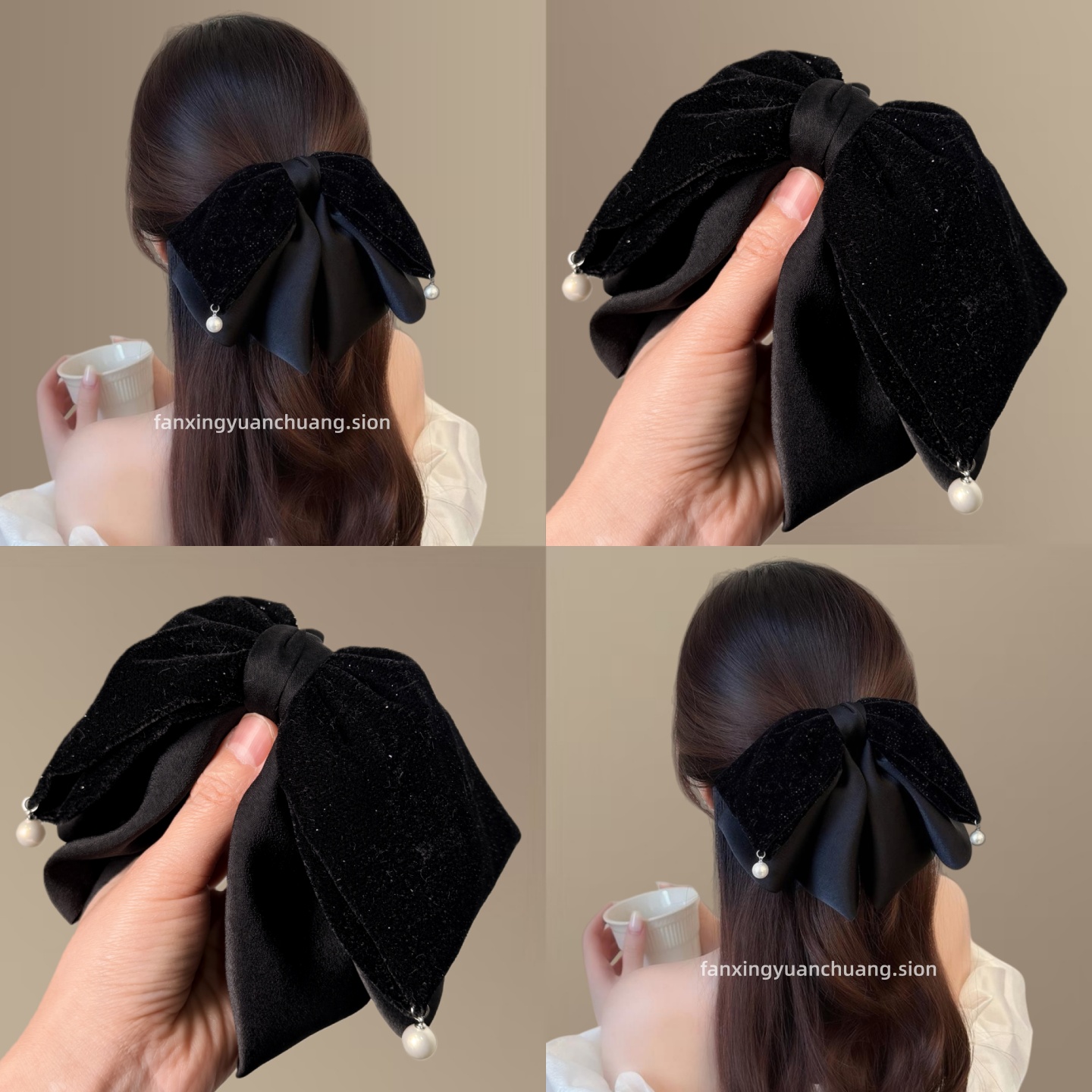 轻奢小香风丝绒蝴蝶结发夹