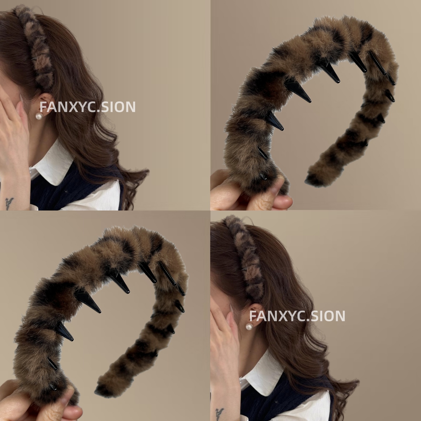 秋冬毛绒带齿高颅顶发箍20