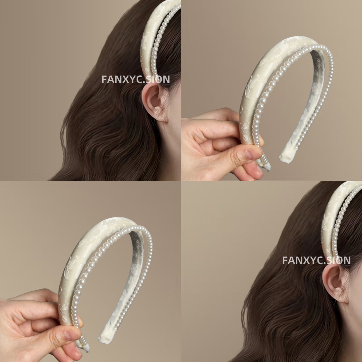 温柔月光白！缎面珍珠发箍！甜美高级感头箍女公主头盘发器发卡