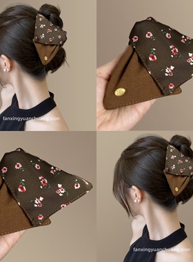 【焦糖梦影】法式碎花三角抓夹后脑勺发夹气质旅行发卡盘发鲨鱼夹