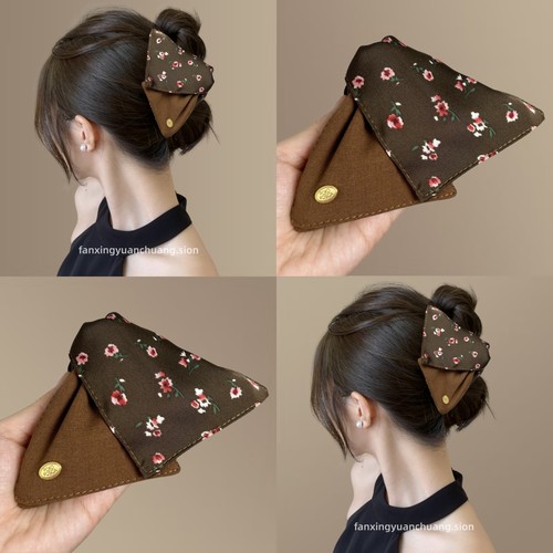 法式简约布艺碎花三角抓夹