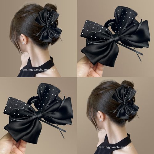 韩系复古波点蝴蝶结飘带抓夹