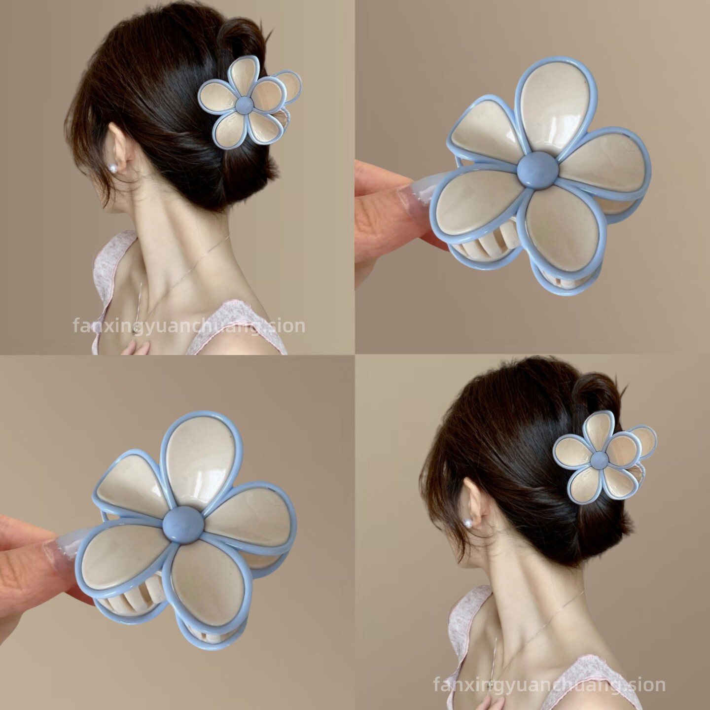 夏季新款韩版糖果色清新后脑勺花朵抓夹发夹高级感抓夹撞色鸡蛋花