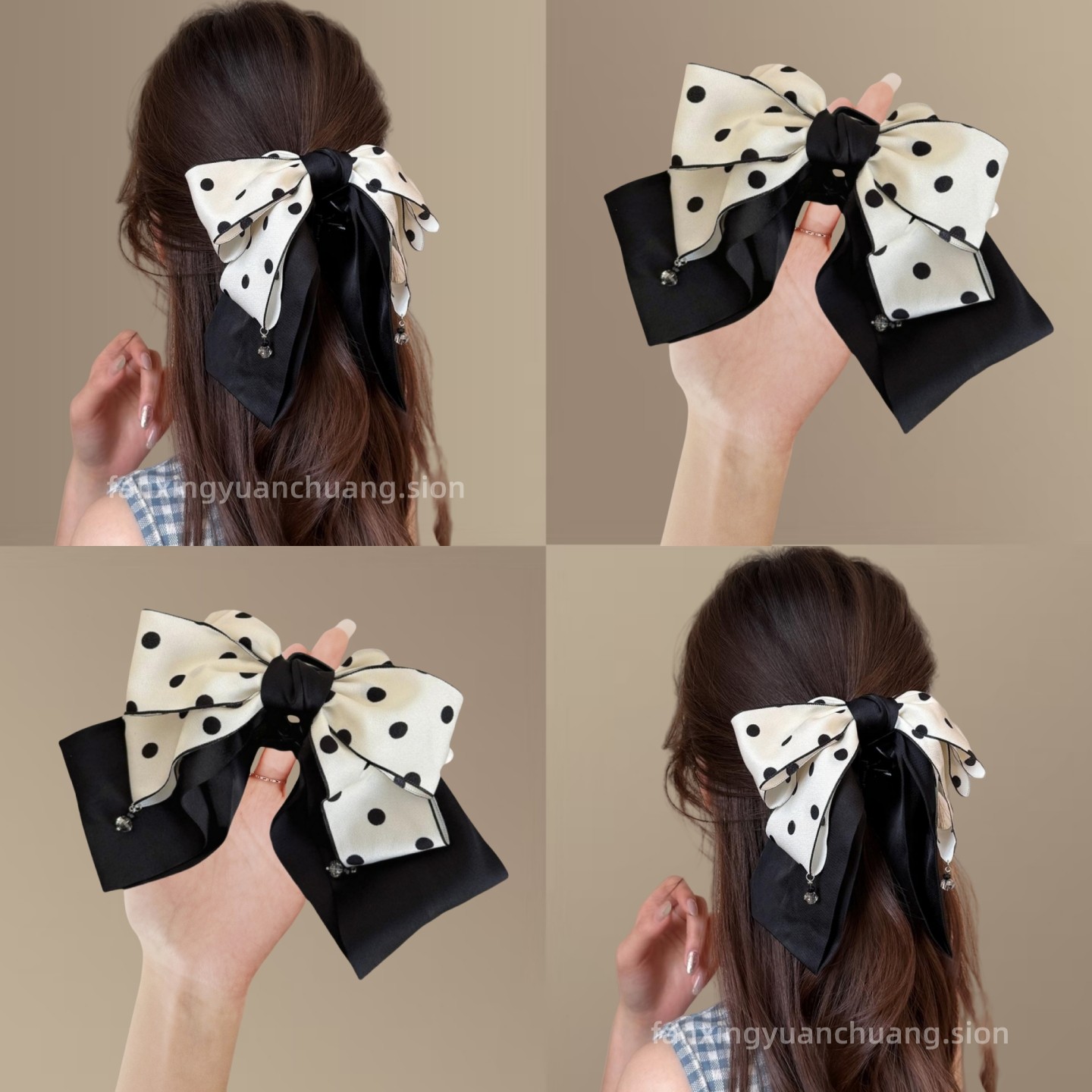 经典黑白波点布艺马尾夹蝴蝶结后脑勺发夹半扎发高级感抓夹,饰品/流行首饰/时尚饰品新,发饰,淘宝优惠券,粉丝福利购,淘宝优惠卷