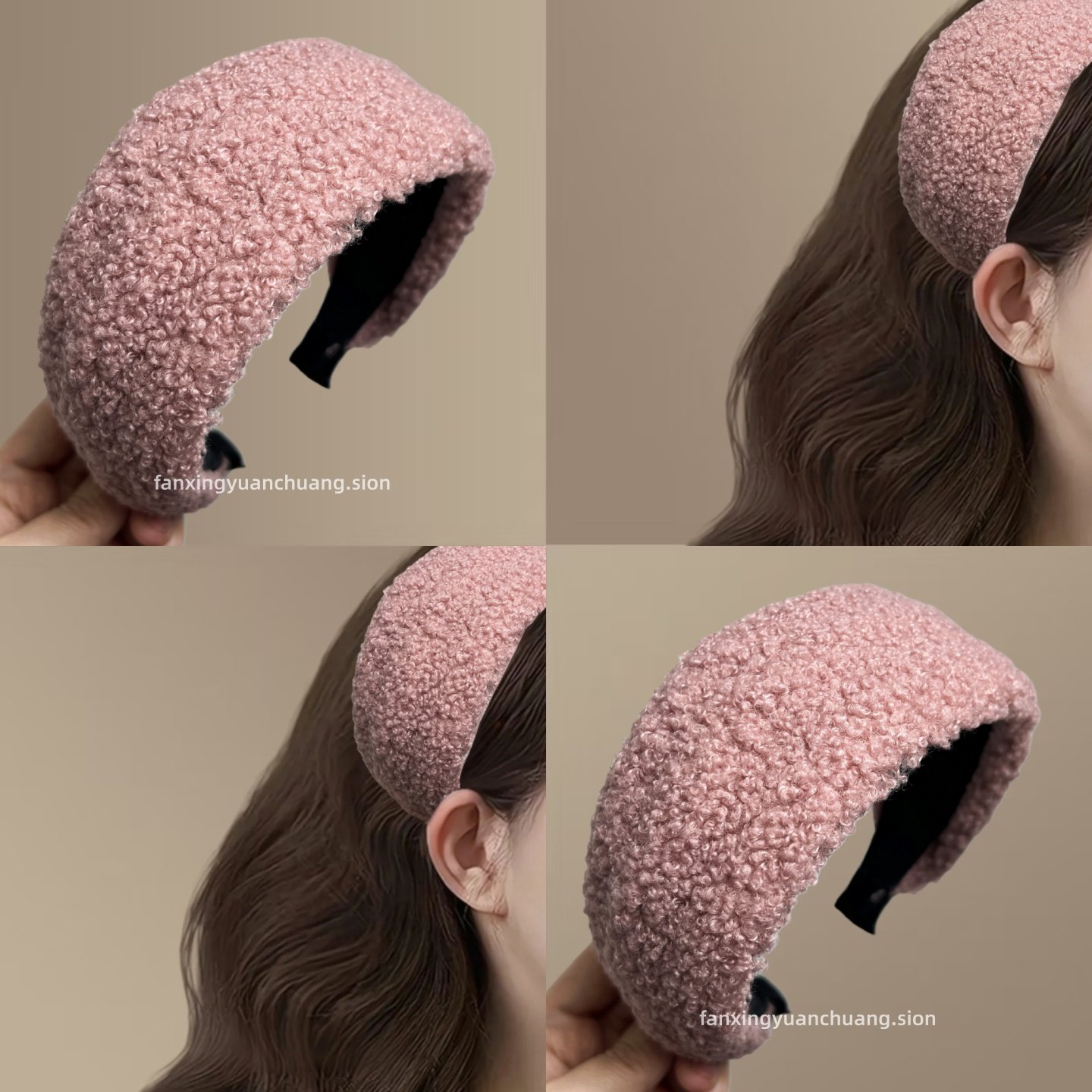 【桃花初绽】纯色暖羊羔毛绒发箍秋冬简约宽头箍洗脸外出防滑复古