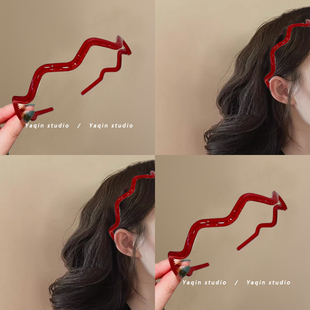 酒红水波~半透明波浪形果冻色发箍清新压发时尚感碎发头箍发饰女