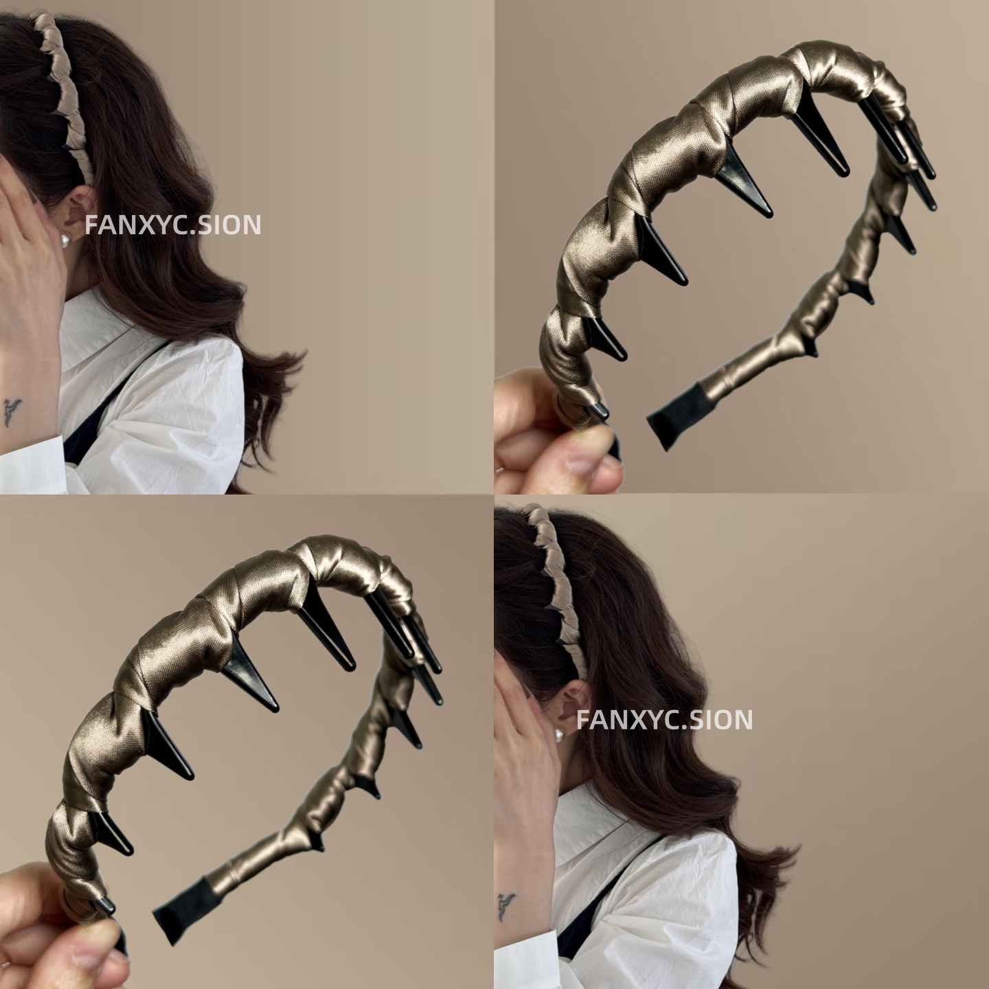 高级感韩系纯色缎面齿梳防滑发箍