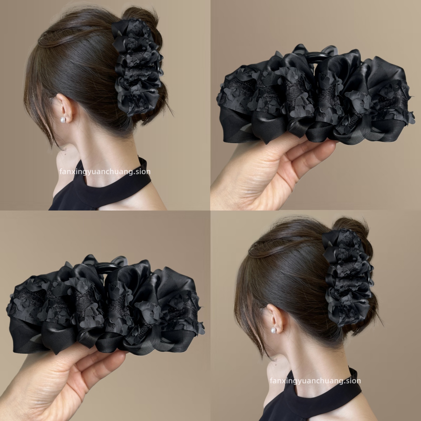 【烟雨梦蝶】多层蝴蝶结抓夹气质发夹蕾丝泡泡鲨鱼夹时尚旅行发卡