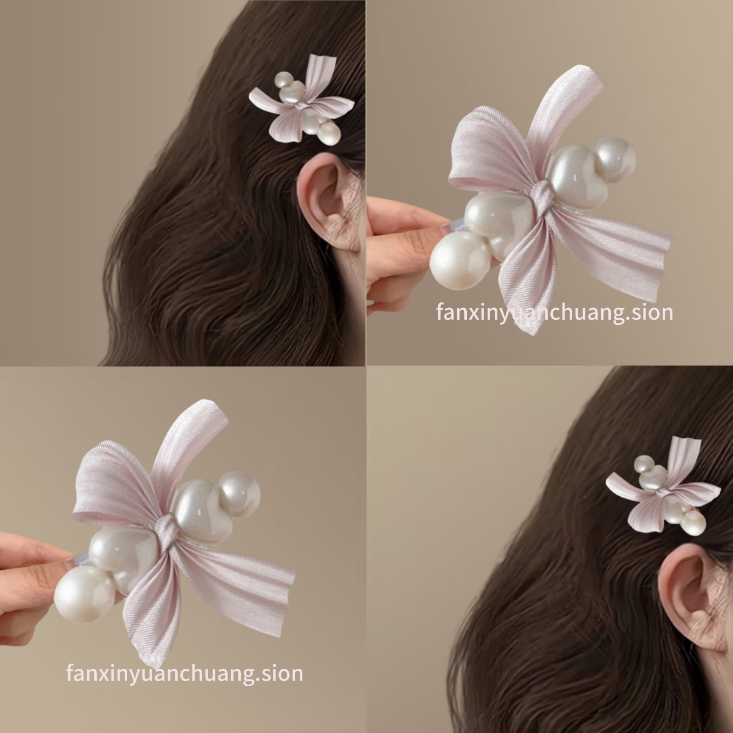 今日美貌！粉色蝴蝶结发夹！珍珠爱心边夹少女心刘海夹盘发器头饰