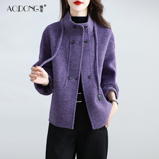 2025新款高级感双面绒大衣女短款羊毛呢立领减龄休闲显瘦外套秋冬