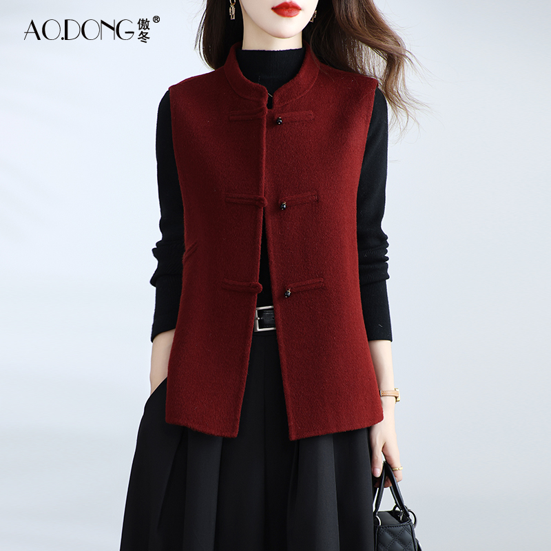 双面绒大衣女短款马甲羊毛呢小个子百搭显瘦妈妈国风背心外套春秋