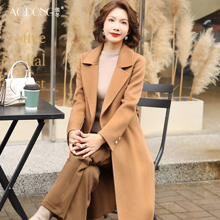 新款高级感双面绒大衣女中长款过膝修身西装领羊毛呢外套气质秋冬