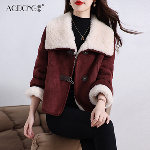 新款海宁颗粒绒皮草外套女麂皮绒短款一体保暖羊羔毛韩版大衣冬季