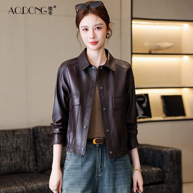 海宁高端真皮皮衣女装短款植鞣绵羊皮小个子夹克大码显瘦外套春秋