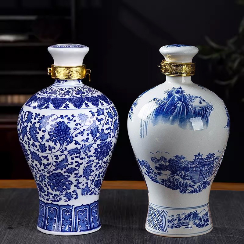 景德镇1斤2斤3斤5斤装青花陶瓷酒瓶 空酒瓶家用酒壶密封酒坛子
