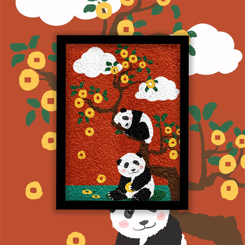 卡通可爱熊猫动物儿童环保手工diy纸浆画减压材料包包邮亲子活动