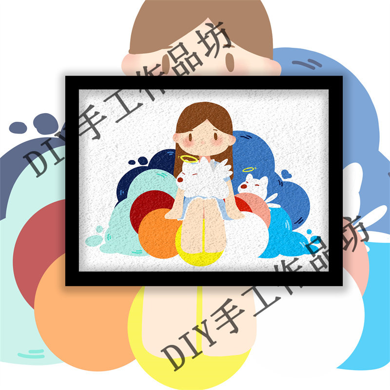 新款小女孩儿童手工diy纸浆画创意减压材料包带框亲子环保活动画