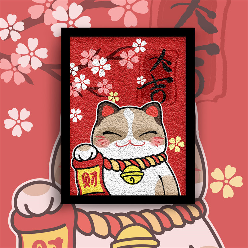 新款儿童卡通手工diy纸浆画材料包招财猫彩底板含框包邮亲子活动