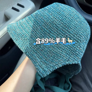 倪妮同款纯色帽子日本大头围渔夫帽女系带百搭盆帽羊毛帽遮阳防晒