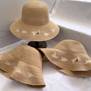 防曬防紫外線遮陽(yáng)帽海邊度假沙灘帽 拉菲草手工編織草帽女夏季