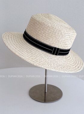 奢品非遗金丝草手工编织平顶帽子女夏季防晒草帽海边度假爵士帽潮