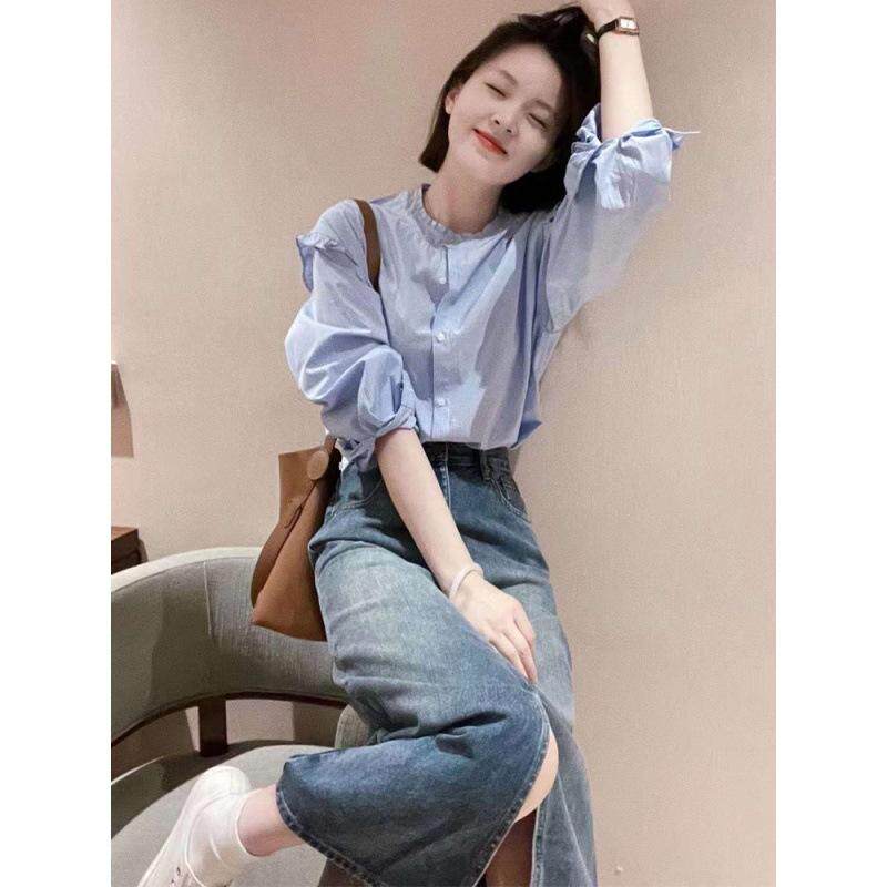 早春秋盐系穿搭高级感减龄御姐风职业衬衫牛仔裙子韩剧两件套装女