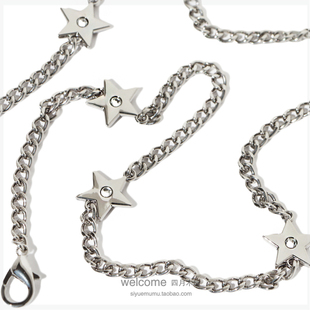 浅金银色枪黑双面钻 五角星星金属包带提手链小包链条配件带包带