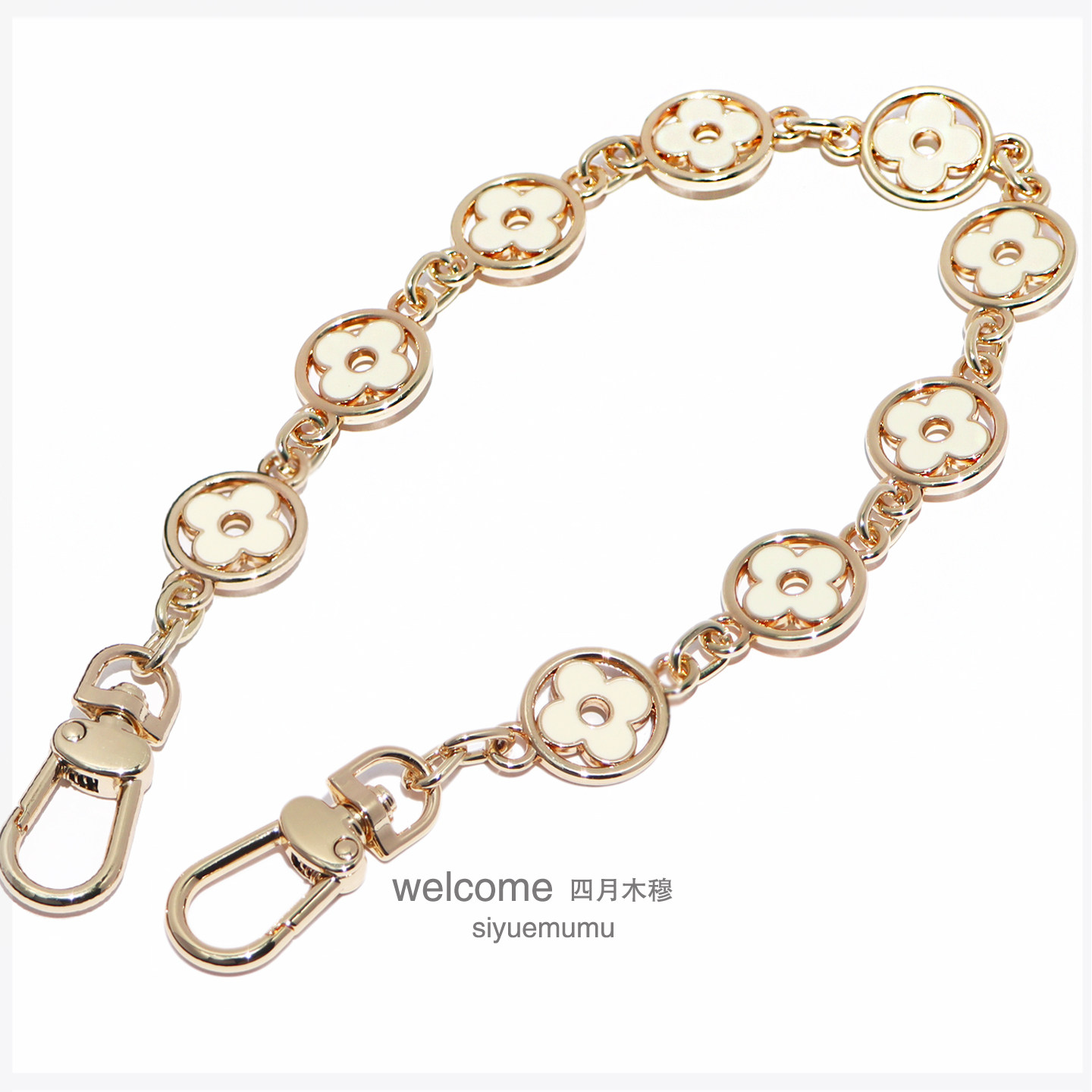 2cm宽镂空米白色花朵款双面色包链条宴会包链晚宴包金属链包提手